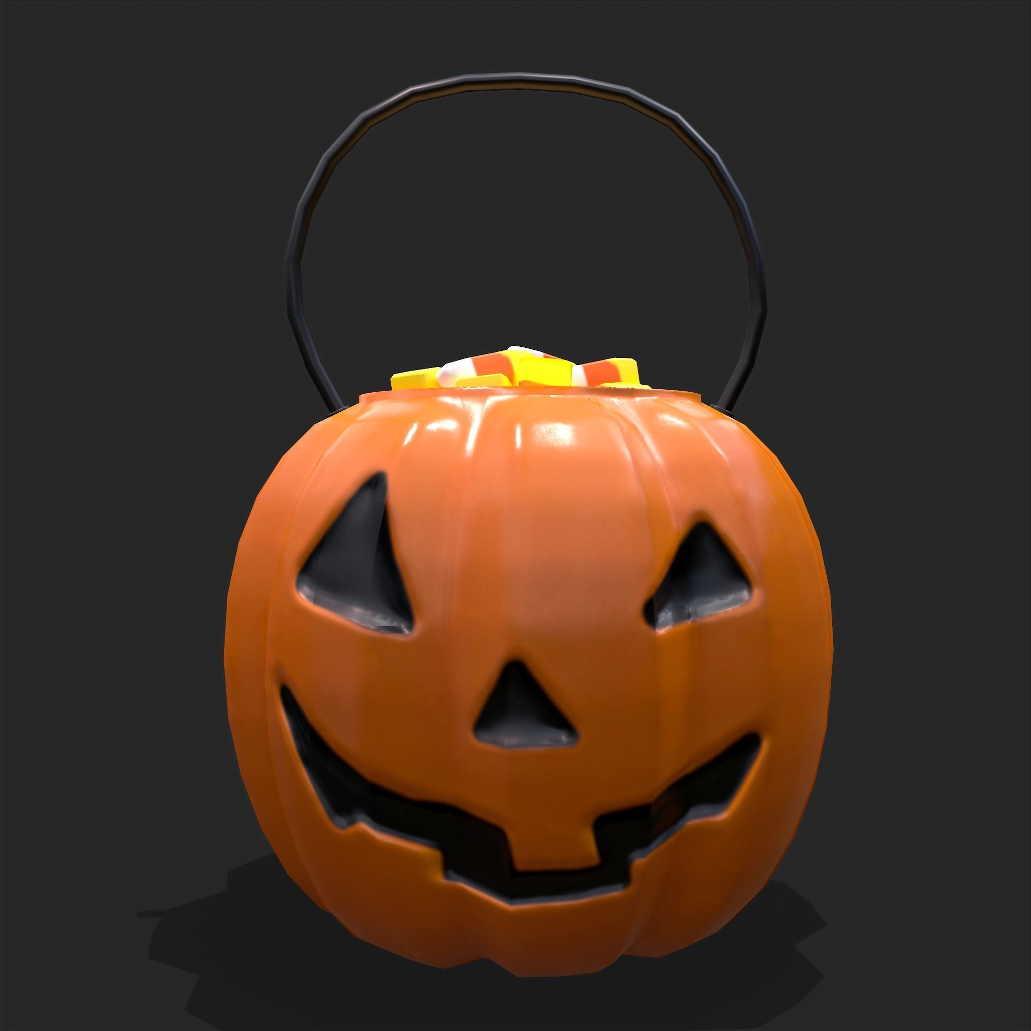 Pumpkin Candy Pail Low-poly 3D model_7