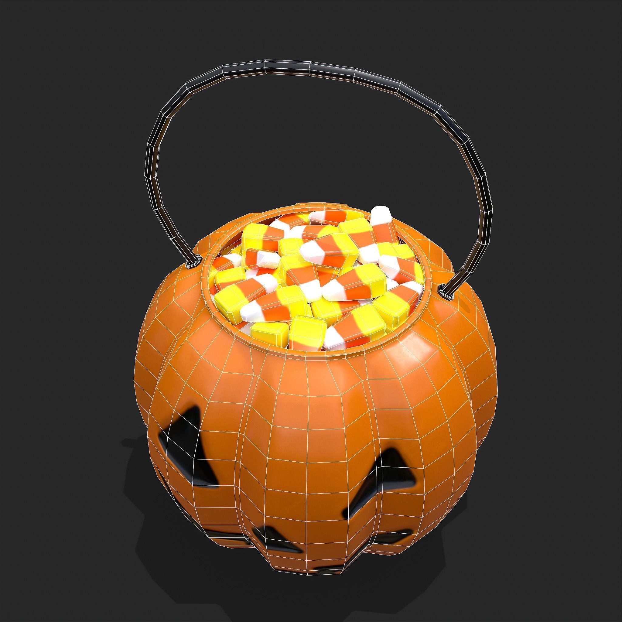 Pumpkin Candy Pail Low-poly 3D model_3