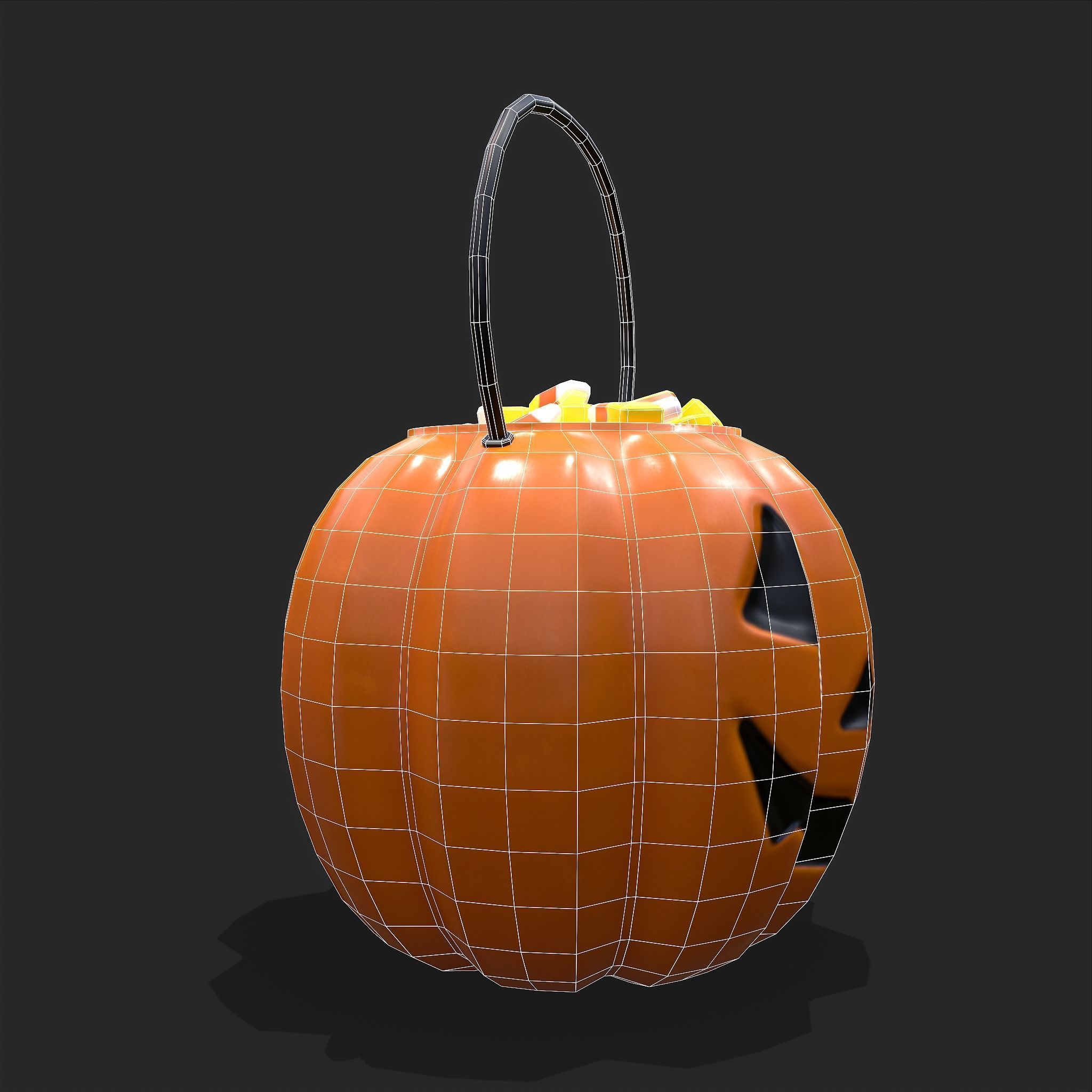 Pumpkin Candy Pail Low-poly 3D model_15