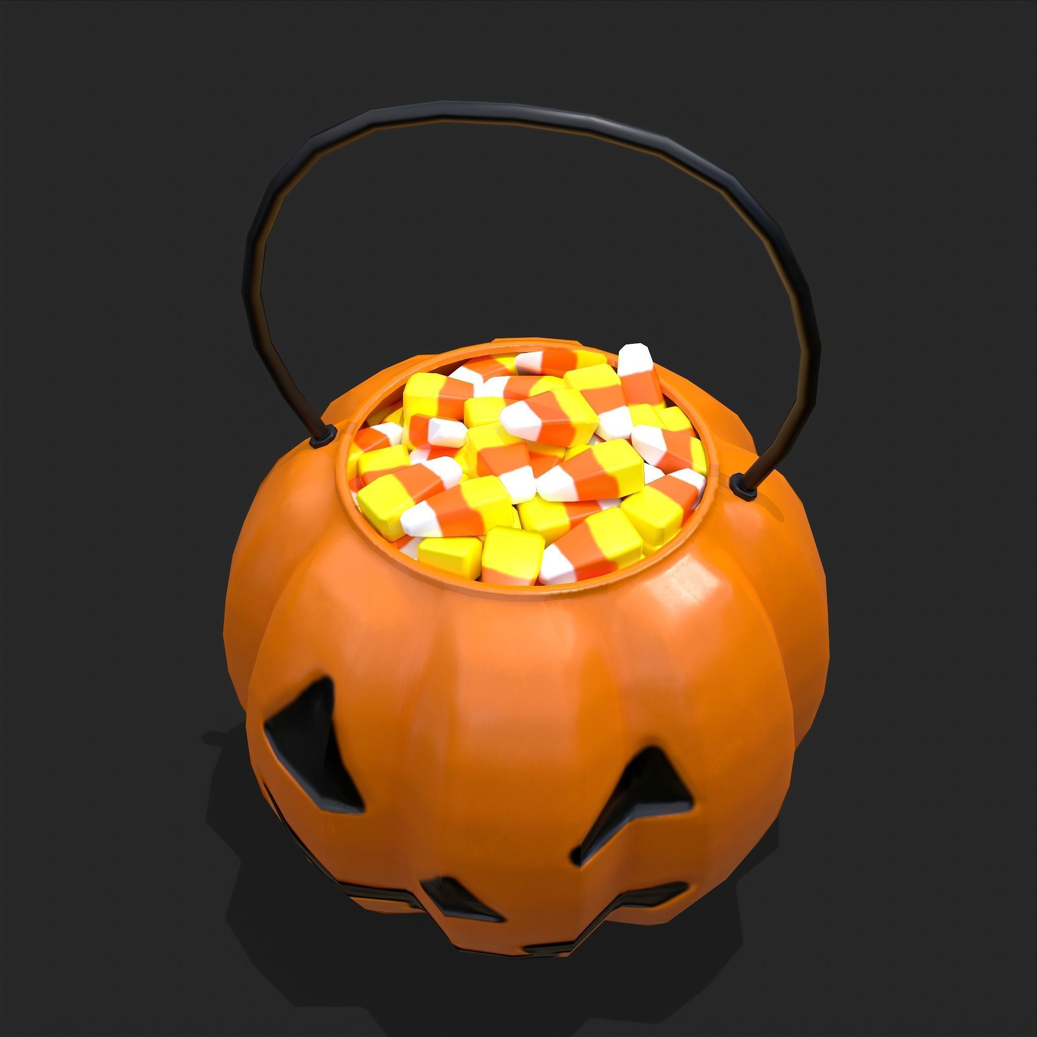 Pumpkin Candy Pail Low-poly 3D model_2