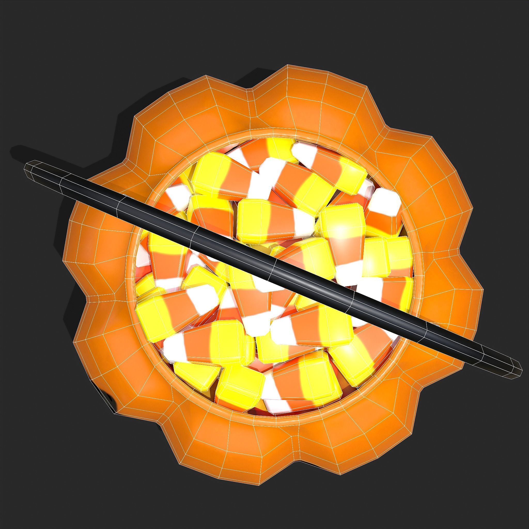 Pumpkin Candy Pail Low-poly 3D model_17