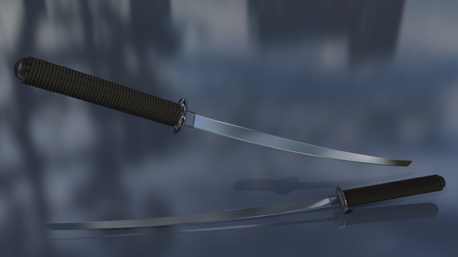 3D Sword two samurai swords Free 3D model_1