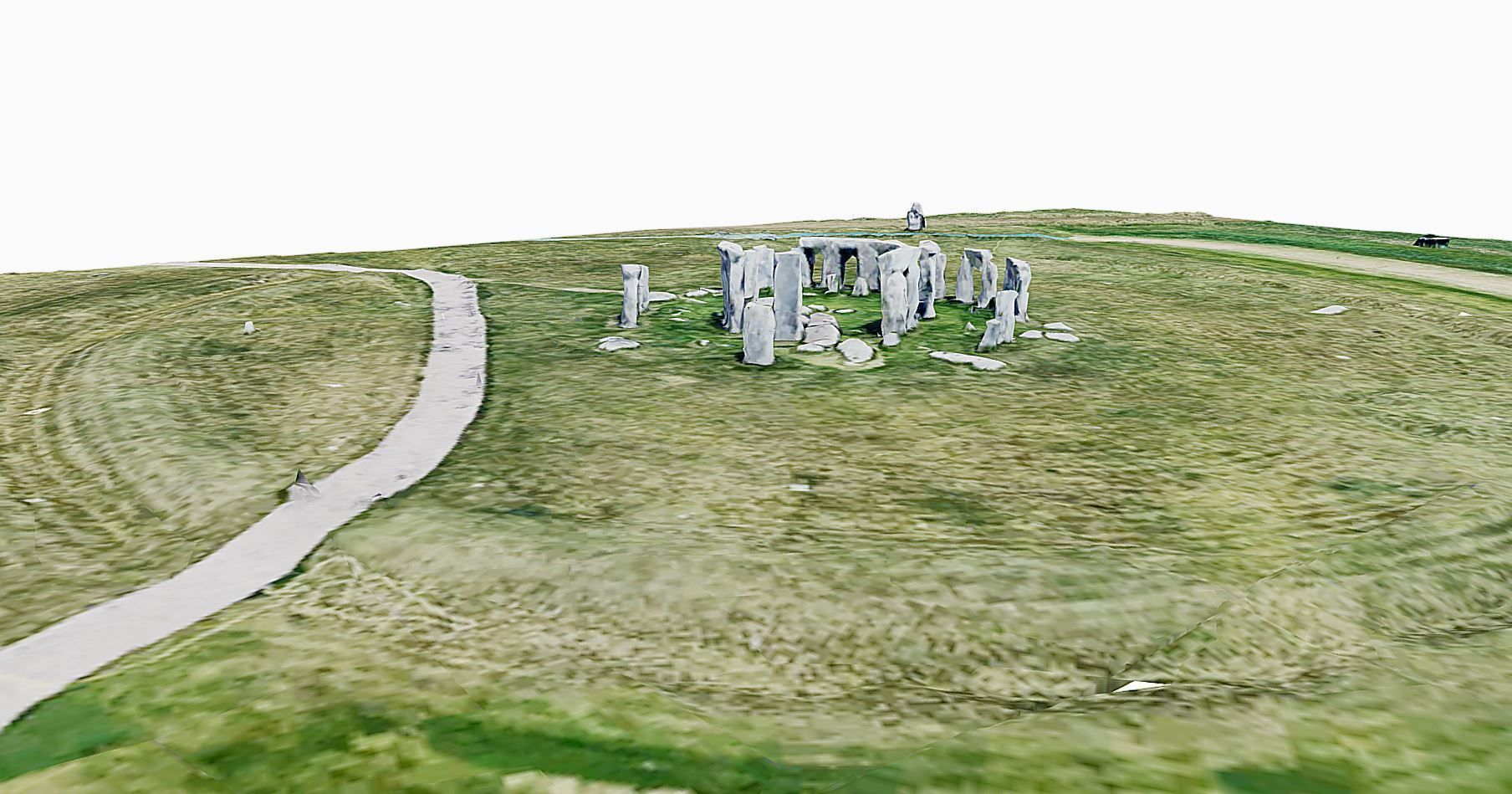 Stonehenge circular mound in middle of grassy field Low-poly 3D model_1