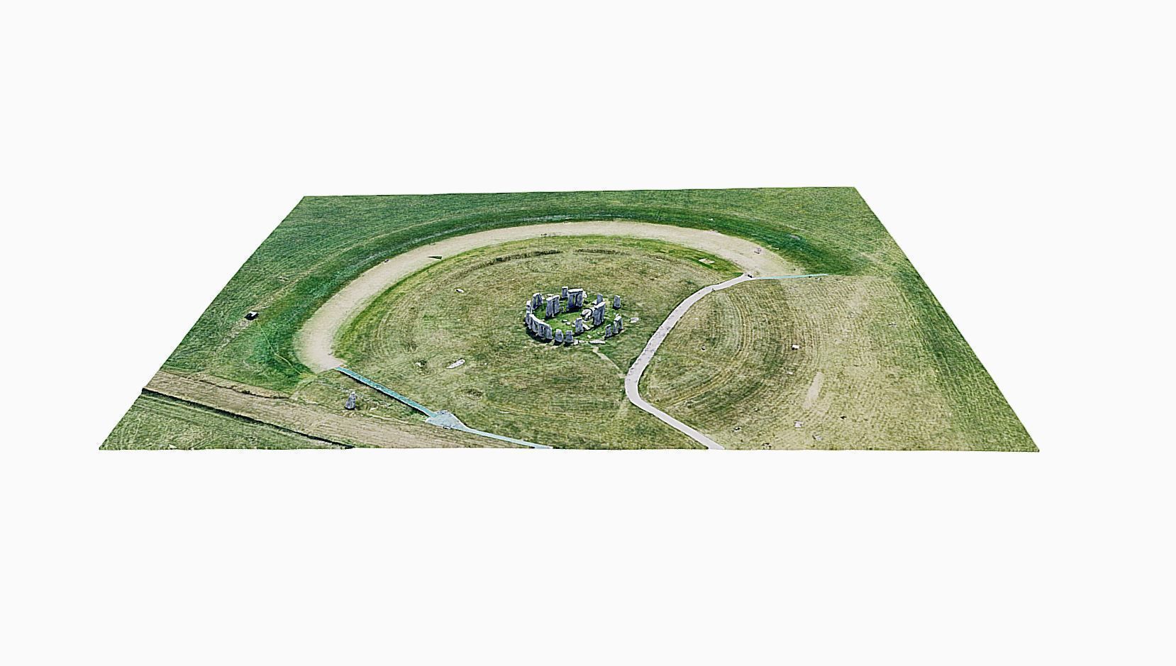 Stonehenge circular mound in middle of grassy field Low-poly 3D model_3