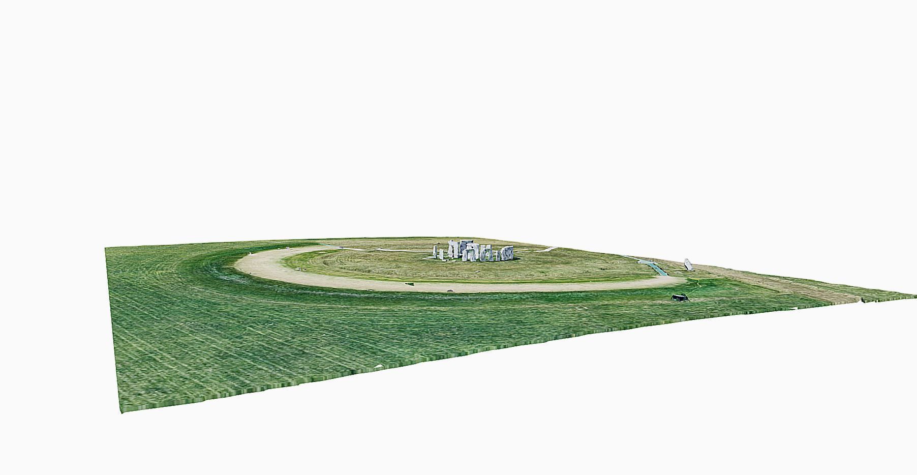 Stonehenge circular mound in middle of grassy field Low-poly 3D model_4