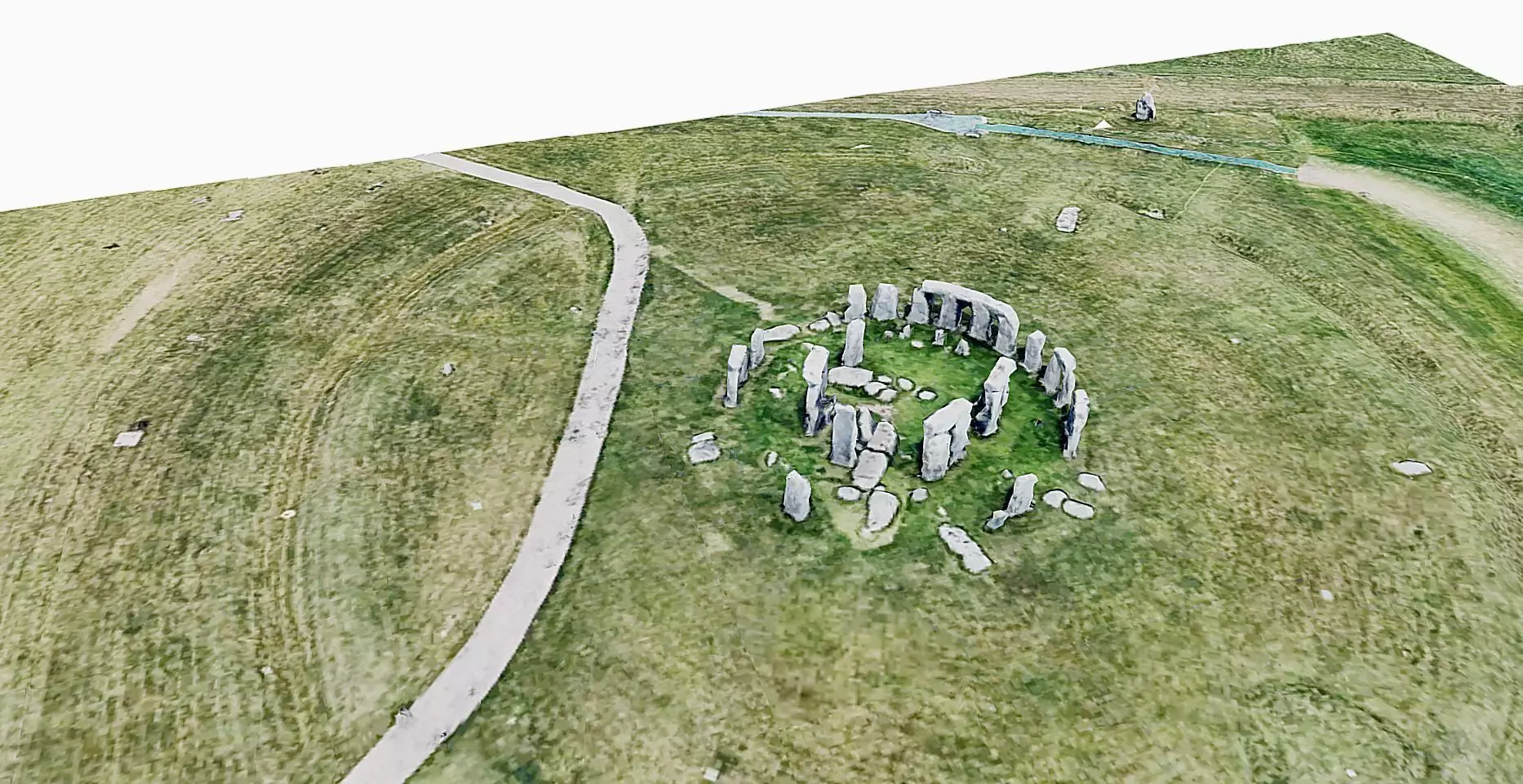 Stonehenge circular mound in middle of grassy field Low-poly 3D model_0