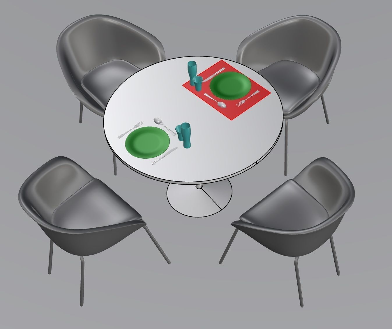 Eating table set 3D model_2