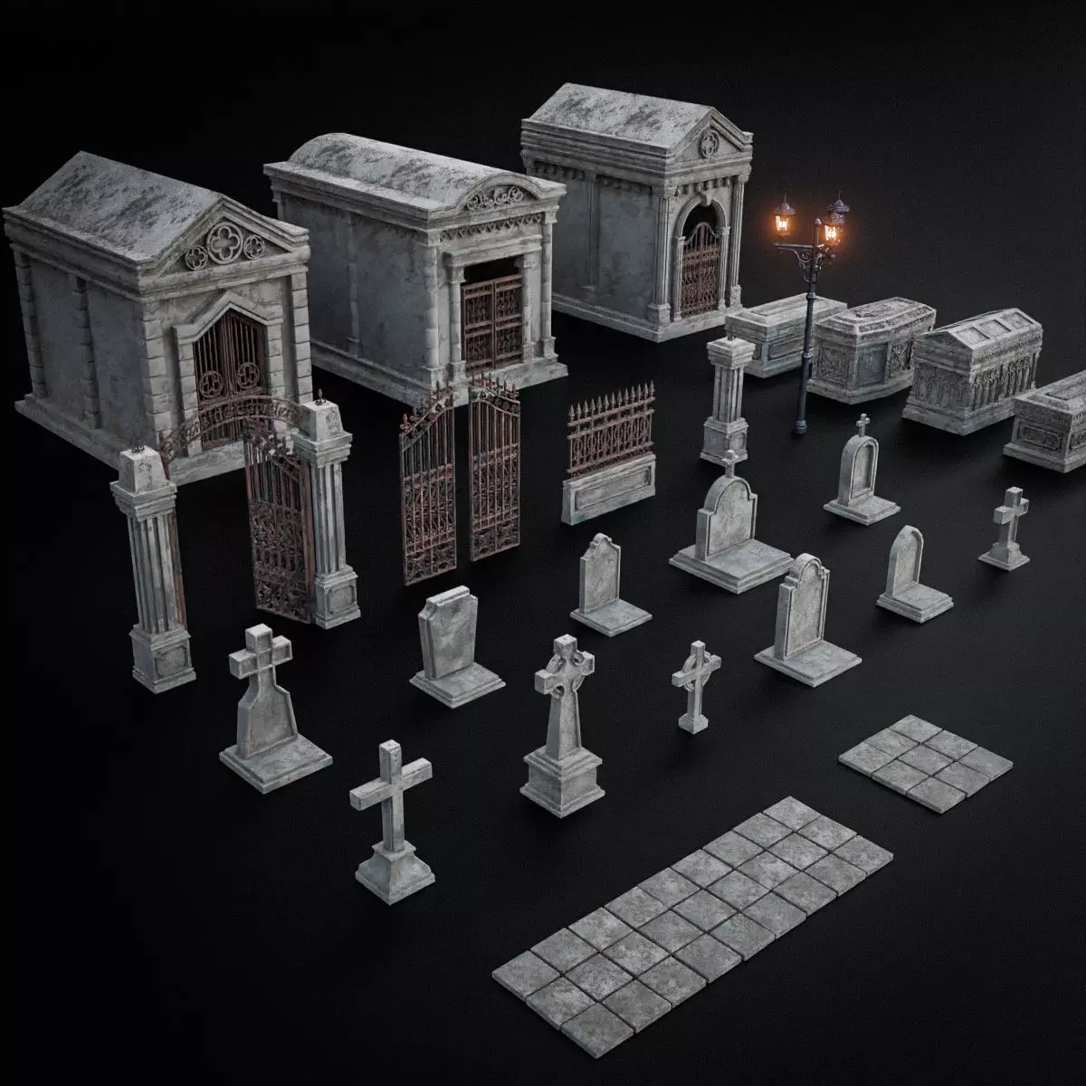 GOTHIC CEMETERY ASSET PACK Low-poly 3D model_0