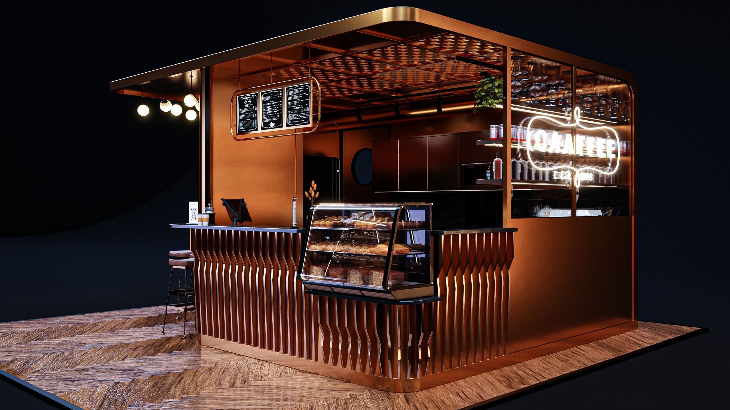 Coffeshop Booth Blender - Fbx - Obj Low-poly 3D model_2