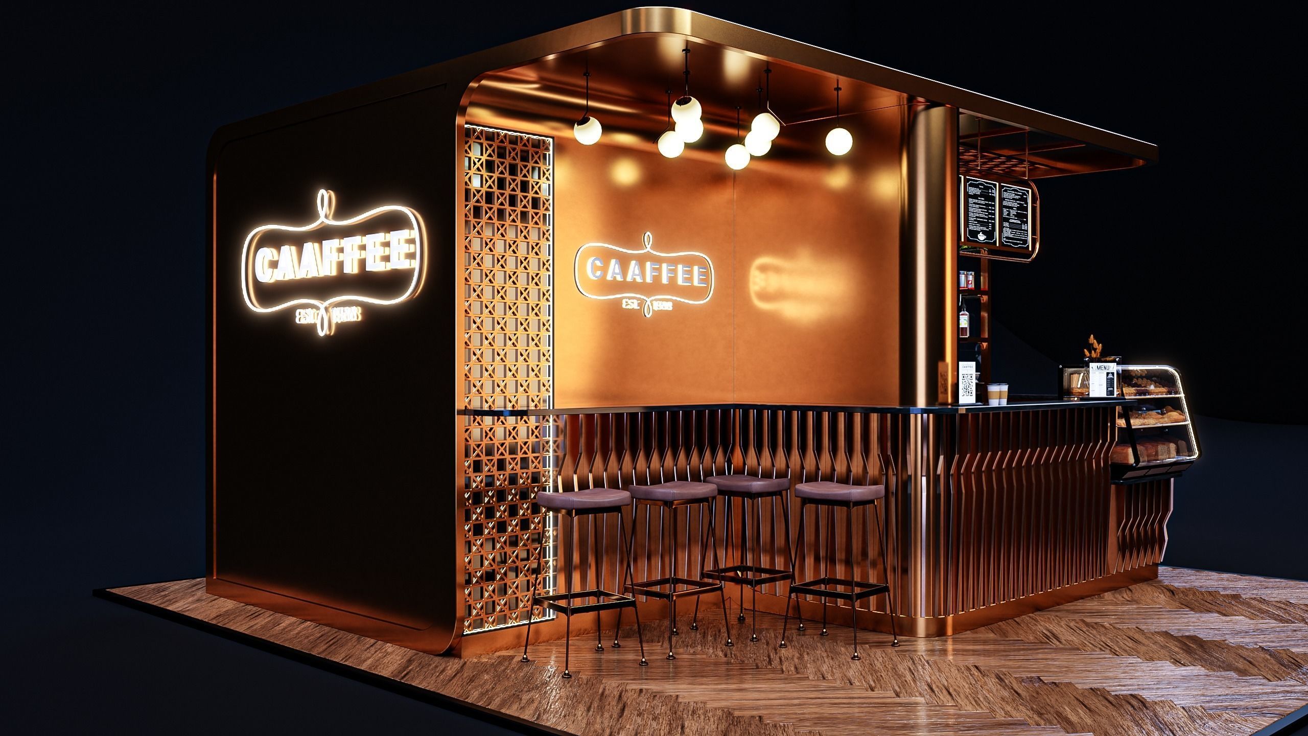 Coffeshop Booth Blender - Fbx - Obj Low-poly 3D model_3