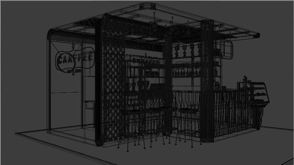 Coffeshop Booth Blender - Fbx - Obj Low-poly 3D model_6