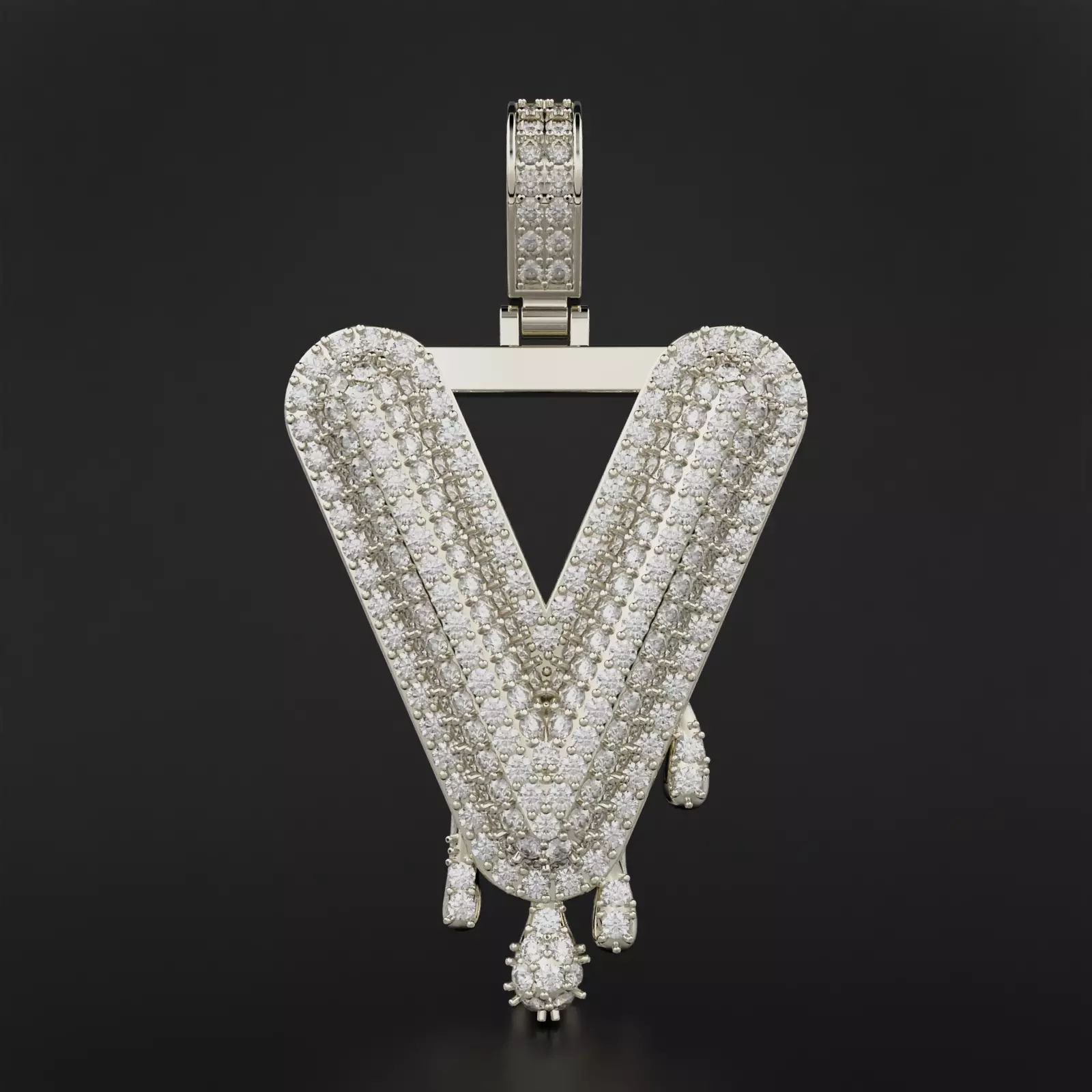 Bubble Letter V with Drip Pendant 3D print model_0