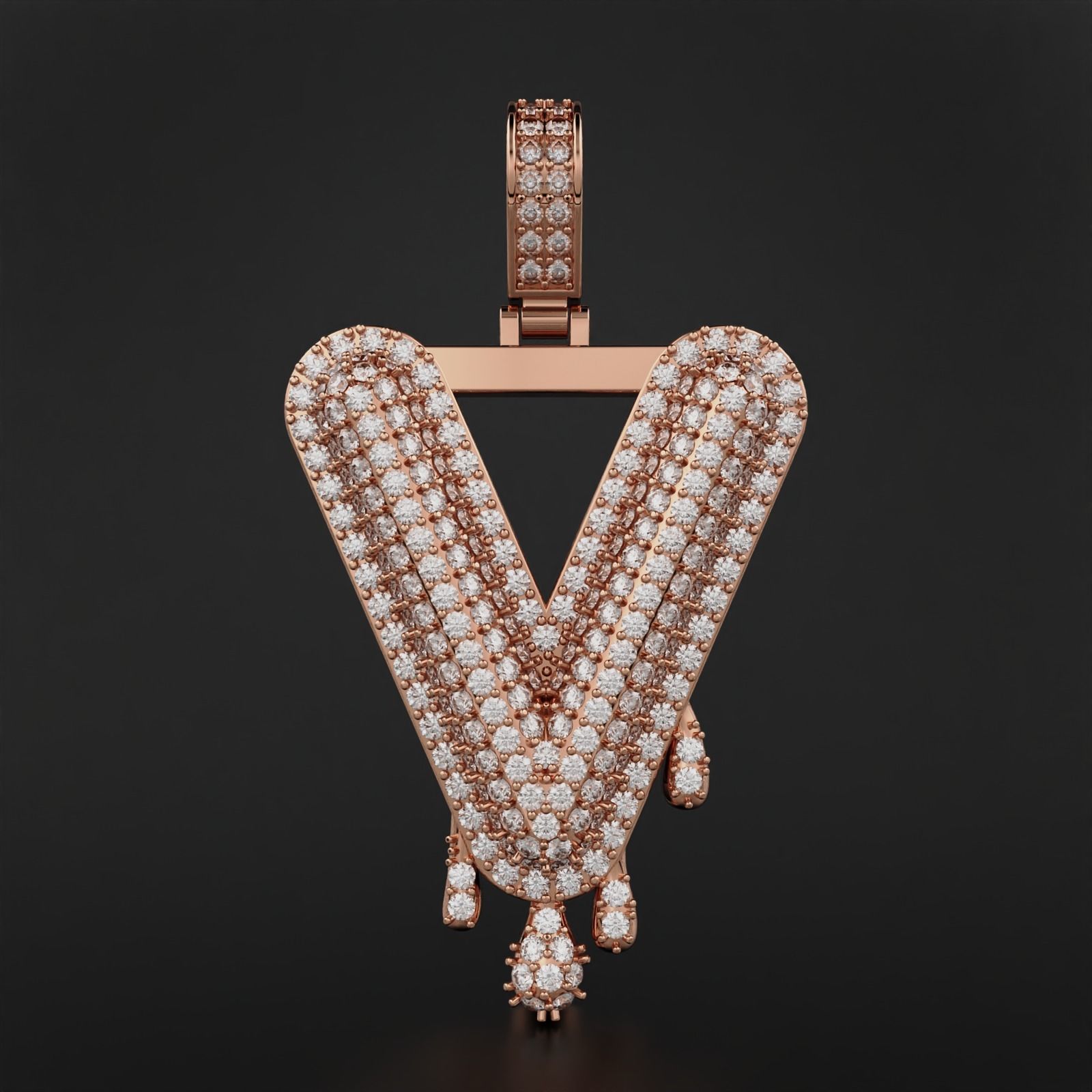 Bubble Letter V with Drip Pendant 3D print model_1