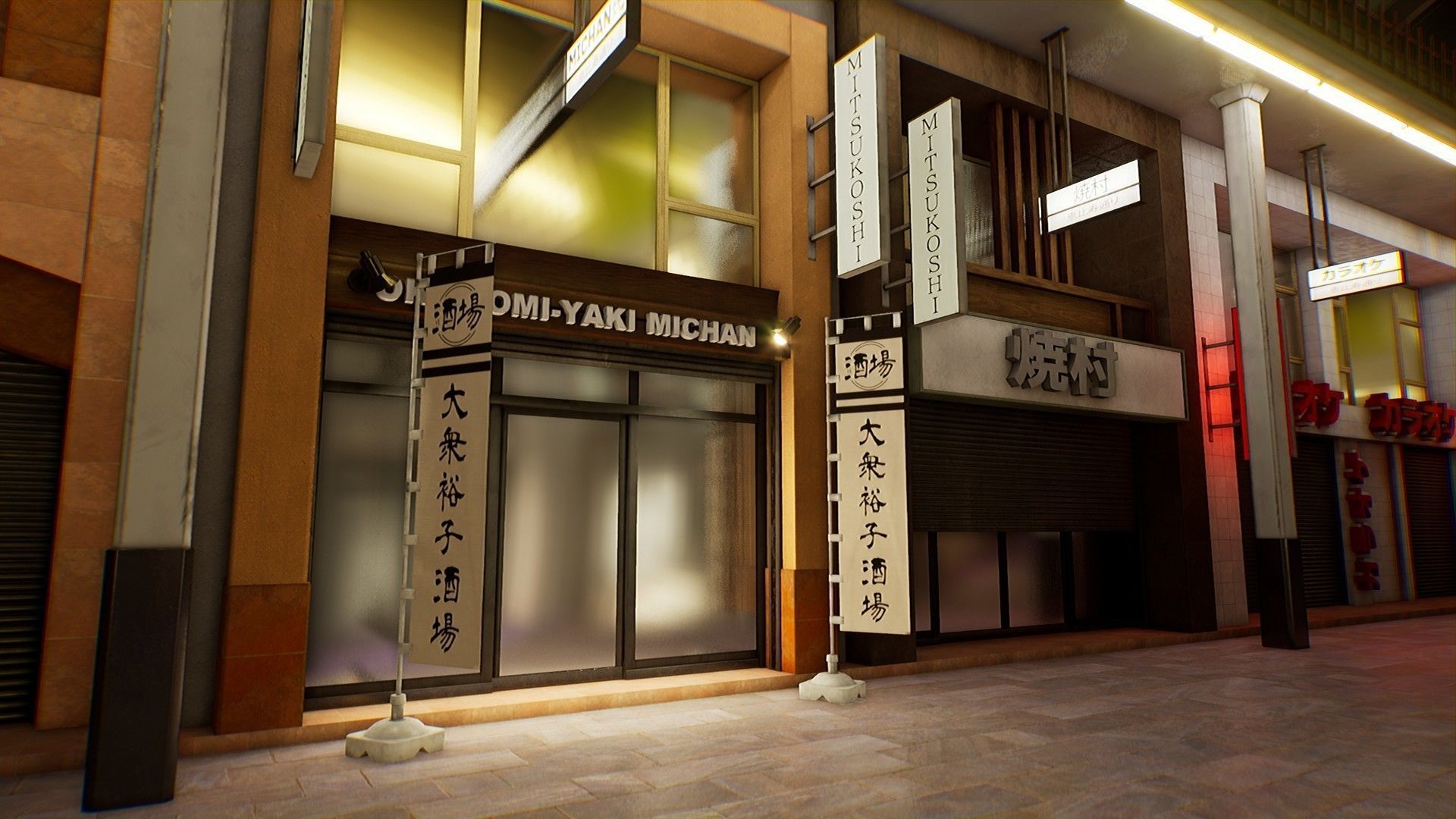 Japanese Shopping Street - Shoutengai Low-poly 3D model_6