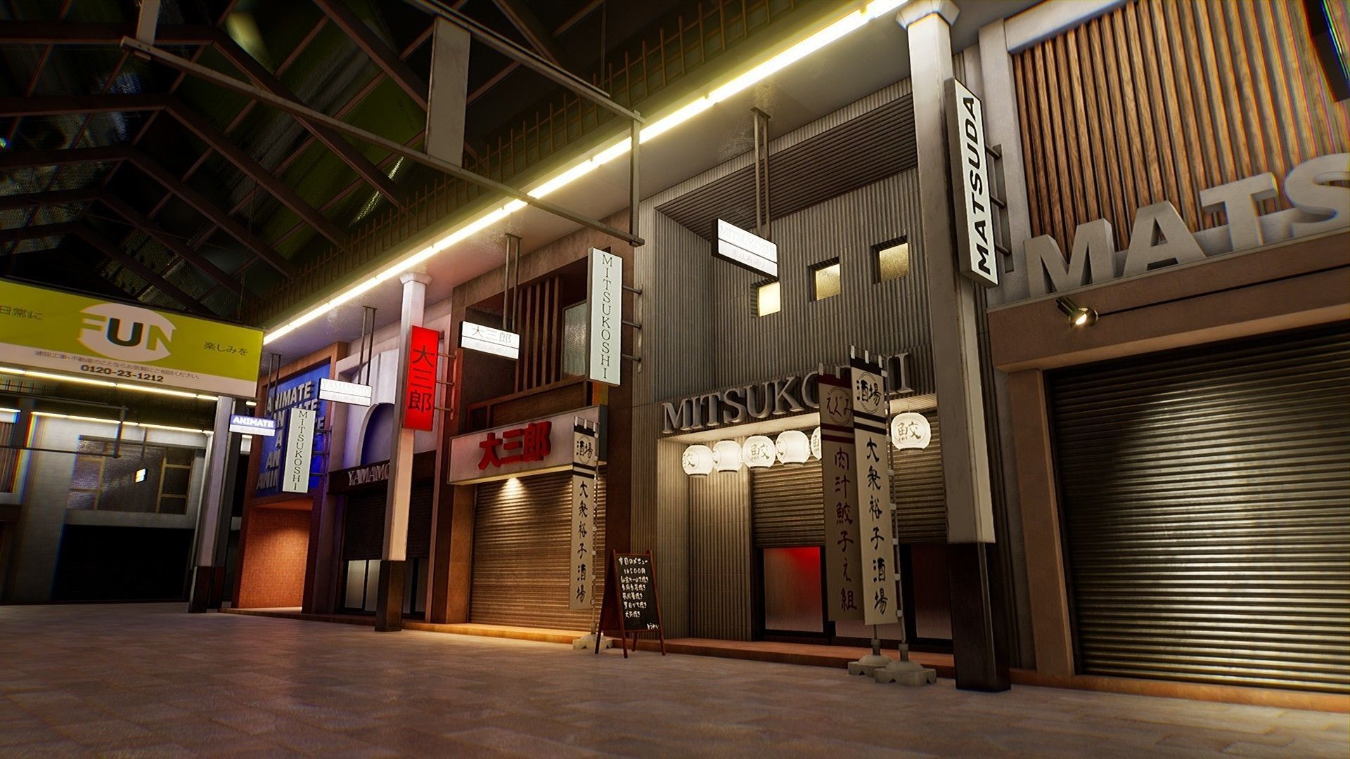 Japanese Shopping Street - Shoutengai Low-poly 3D model_2