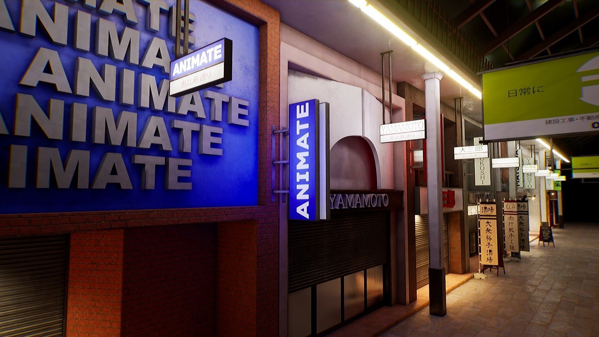 Japanese Shopping Street - Shoutengai Low-poly 3D model_7