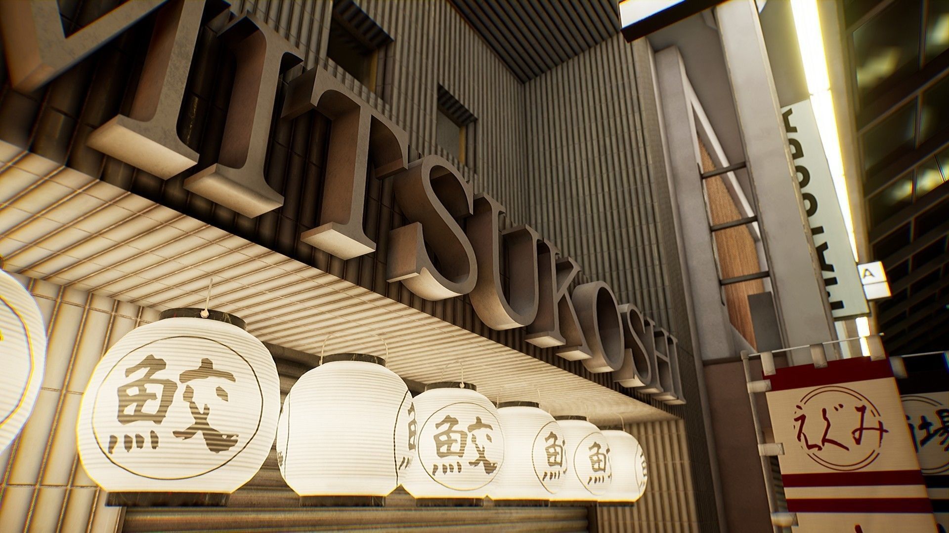 Japanese Shopping Street - Shoutengai Low-poly 3D model_9