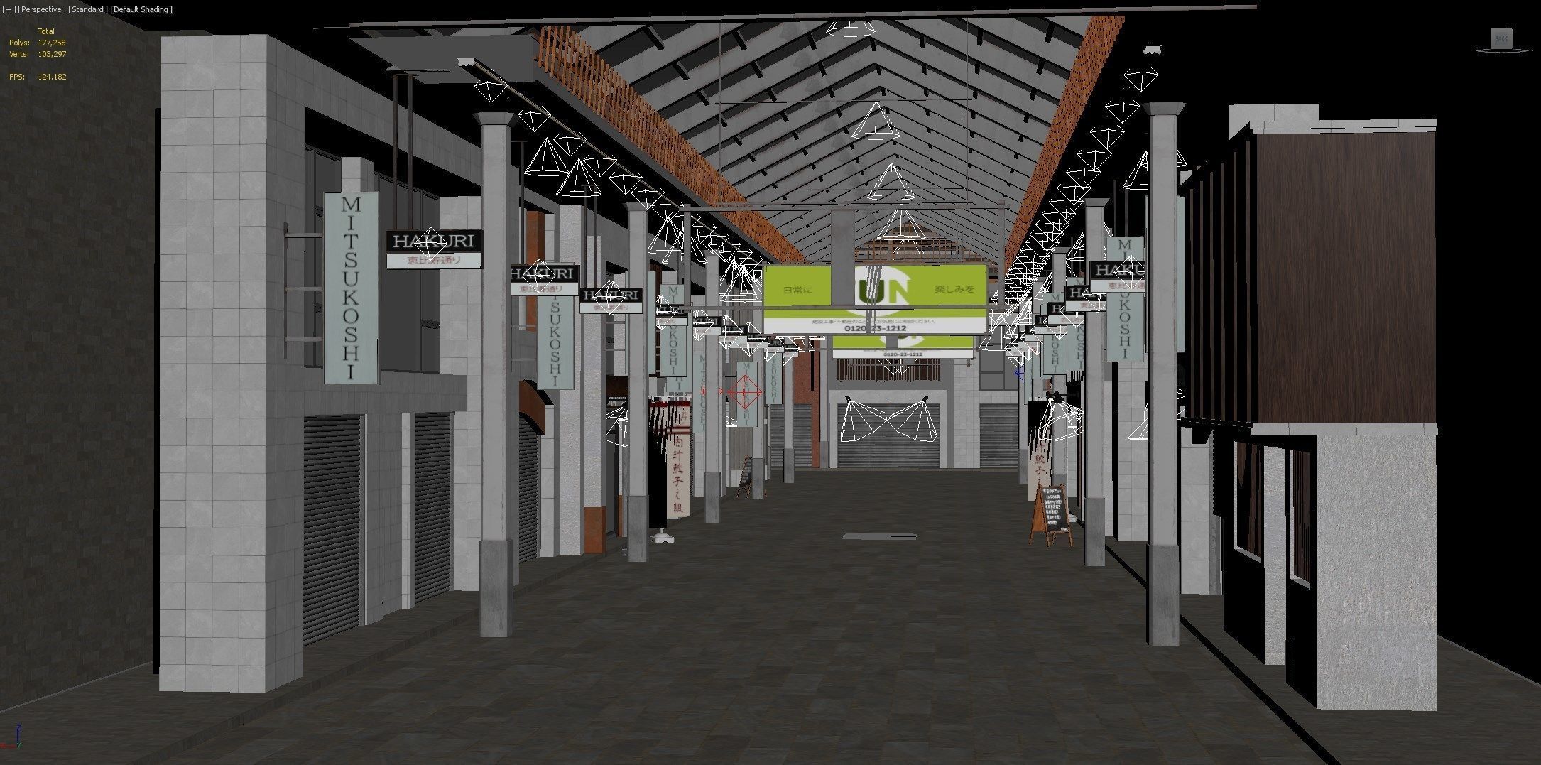 Japanese Shopping Street - Shoutengai Low-poly 3D model_1