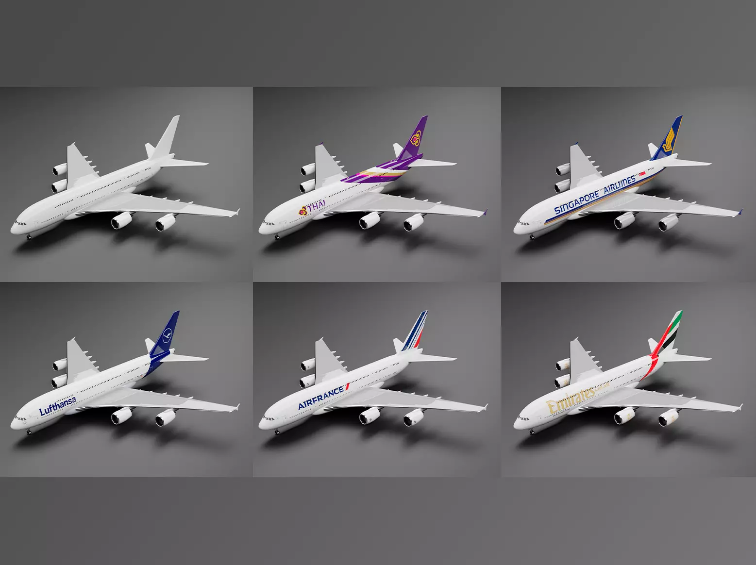 Airbus A380-800 6 Liveries Pack  3D Model Collection_0