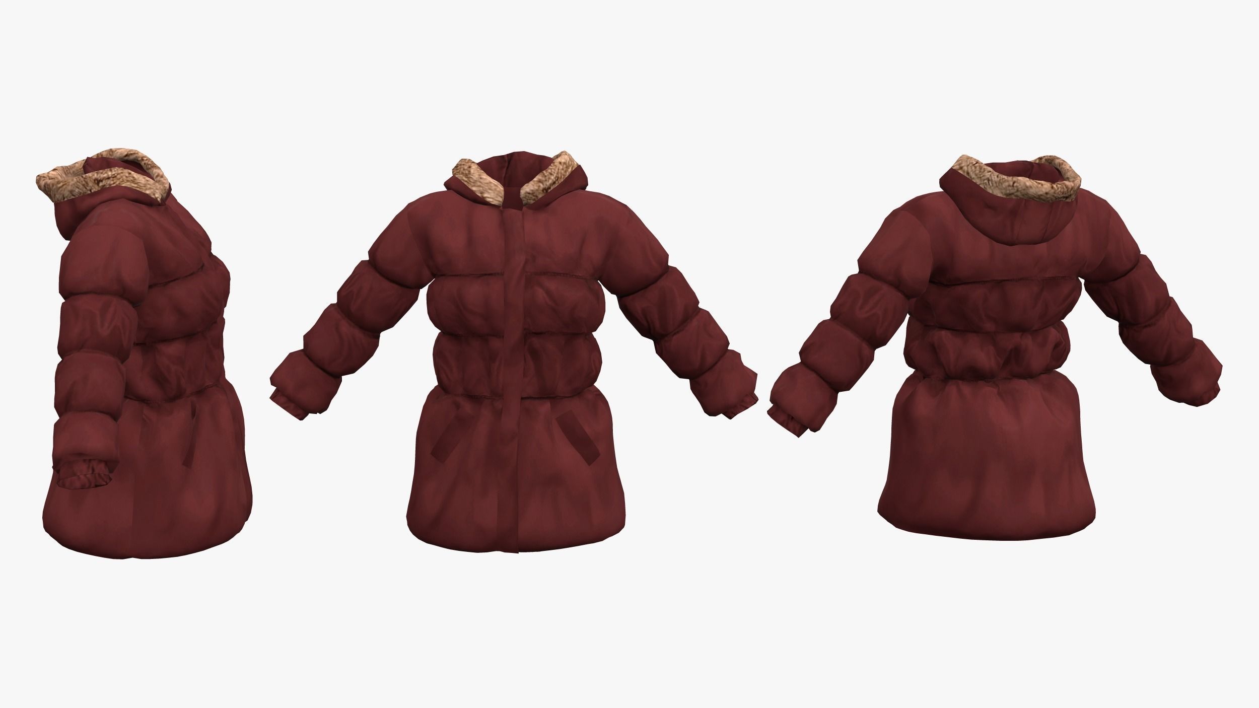 Ladies Padded Coat Low-poly 3D model_4