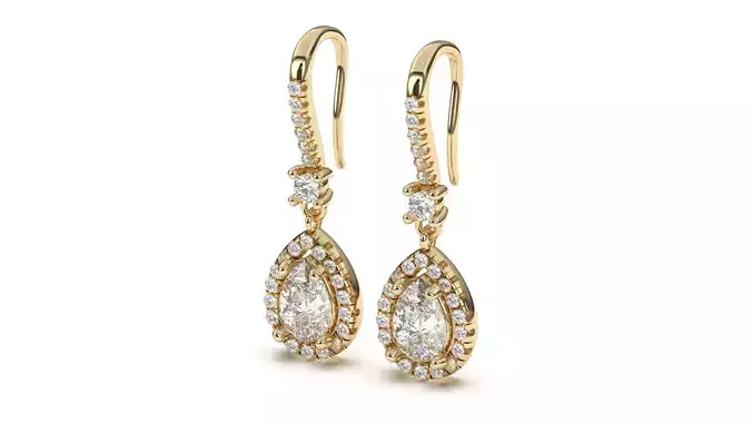 Halo Pear Shape Diamond Leverback Earrings 3D print model