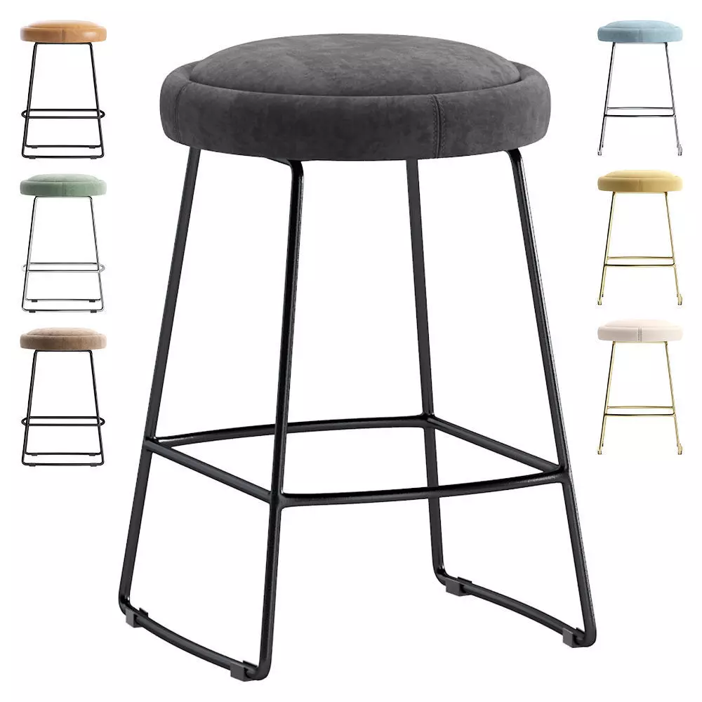 Coco Republic Cooper Stool Velvet and Leather 3D model_0