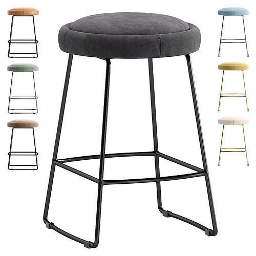 Coco Republic Cooper Stool Velvet and Leather 3D model