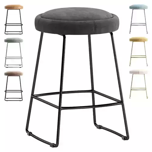 Coco Republic Cooper Stool Velvet and Leather 3D model