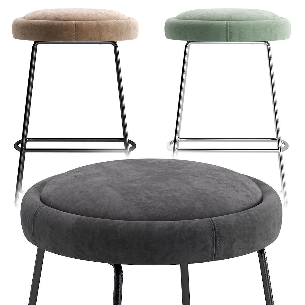 Coco Republic Cooper Stool Velvet and Leather 3D model_2