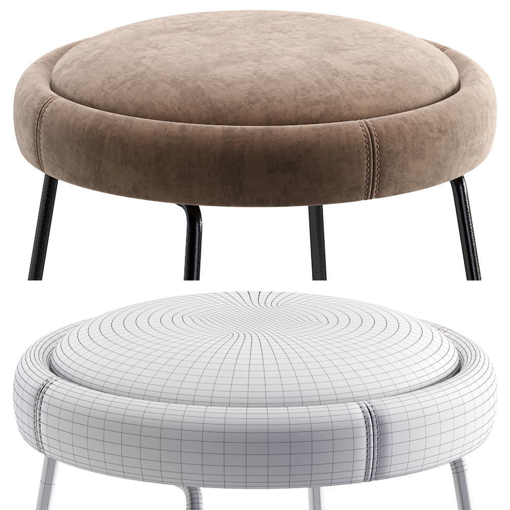 Coco Republic Cooper Stool Velvet and Leather 3D model_6