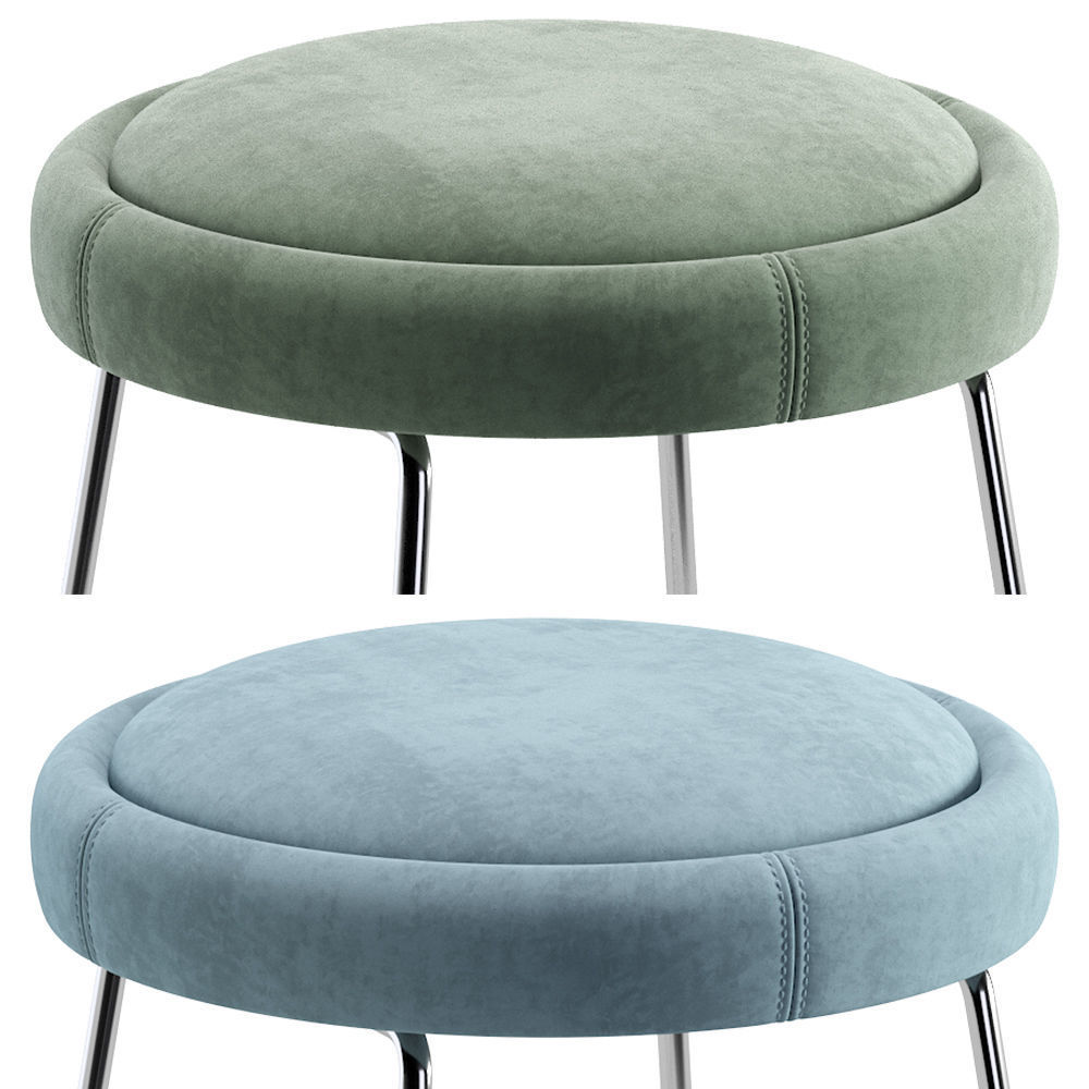 Coco Republic Cooper Stool Velvet and Leather 3D model_5