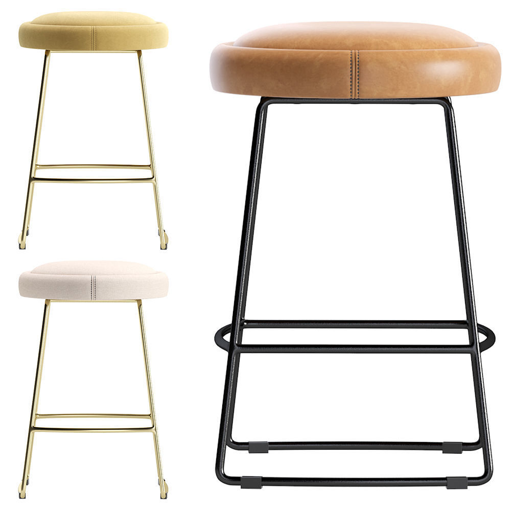 Coco Republic Cooper Stool Velvet and Leather 3D model_4
