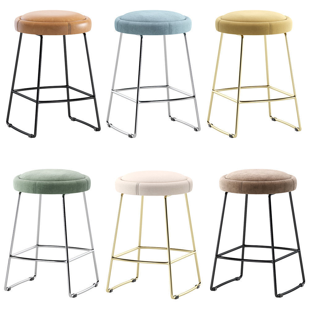 Coco Republic Cooper Stool Velvet and Leather 3D model_1