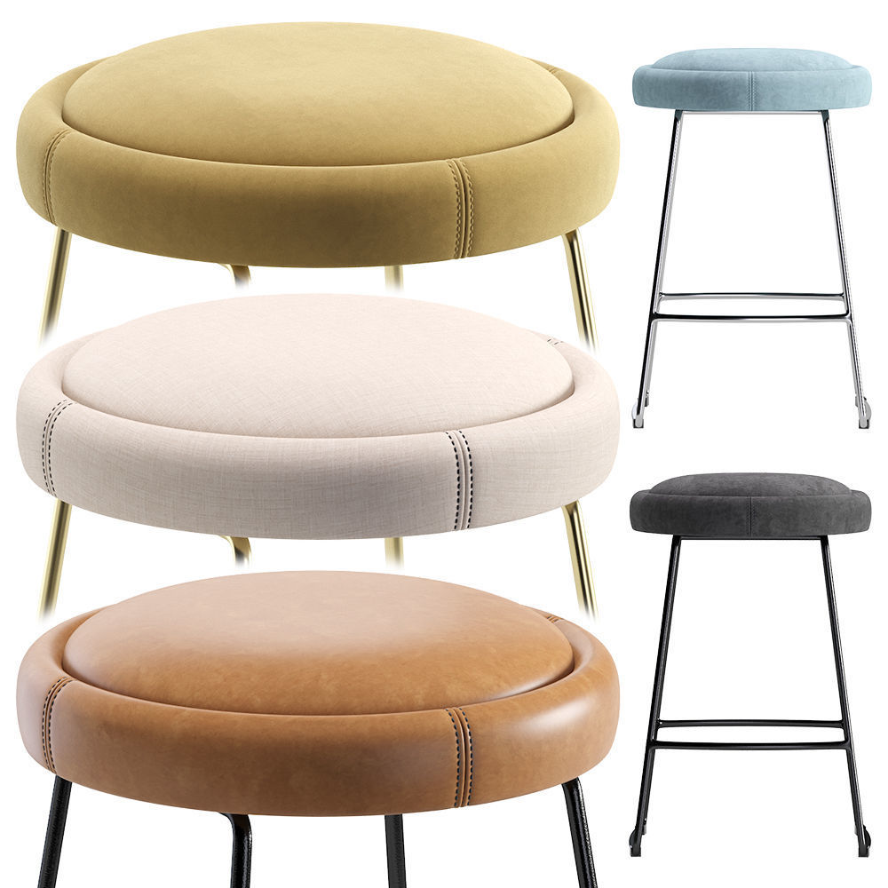 Coco Republic Cooper Stool Velvet and Leather 3D model_3