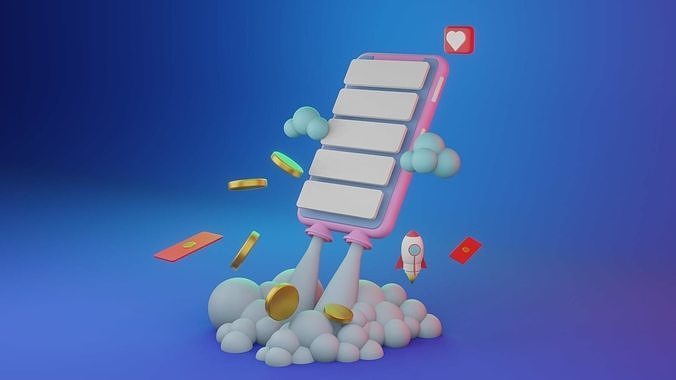 Rocket phone bit coins 3D model