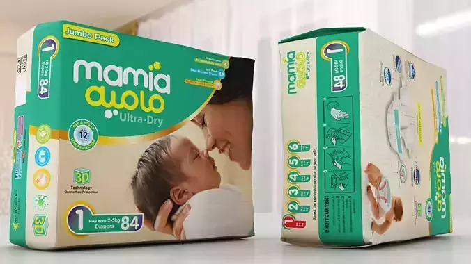Diaper 3D model two boxes of baby diapers