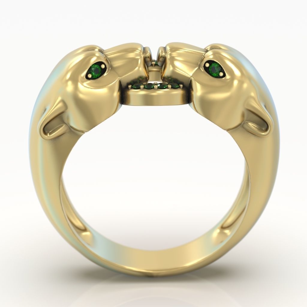 Fashion Ring two panthers  3D print model_3