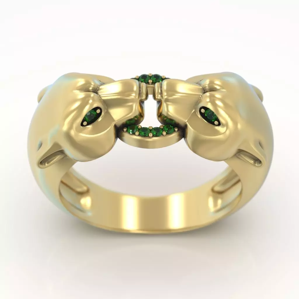 Fashion Ring two panthers  3D print model_0