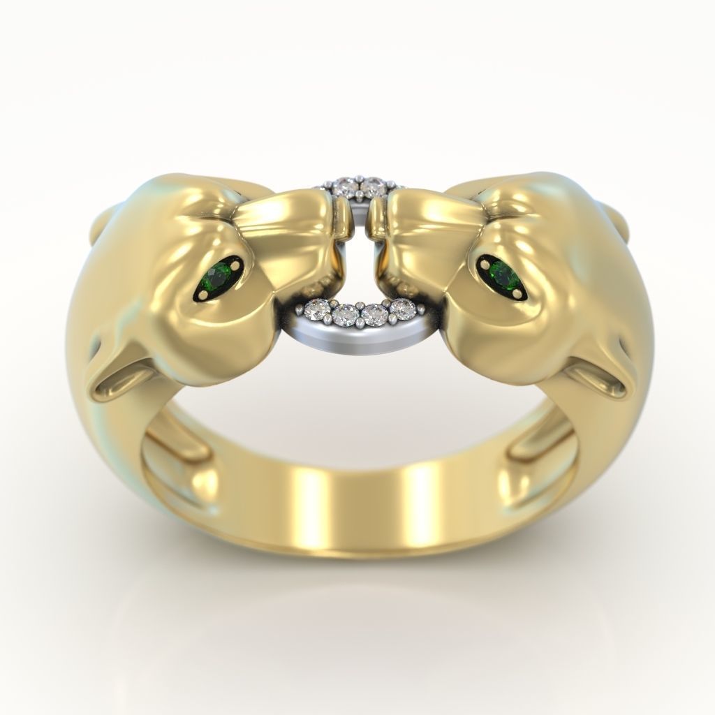 Fashion Ring two panthers  3D print model_2