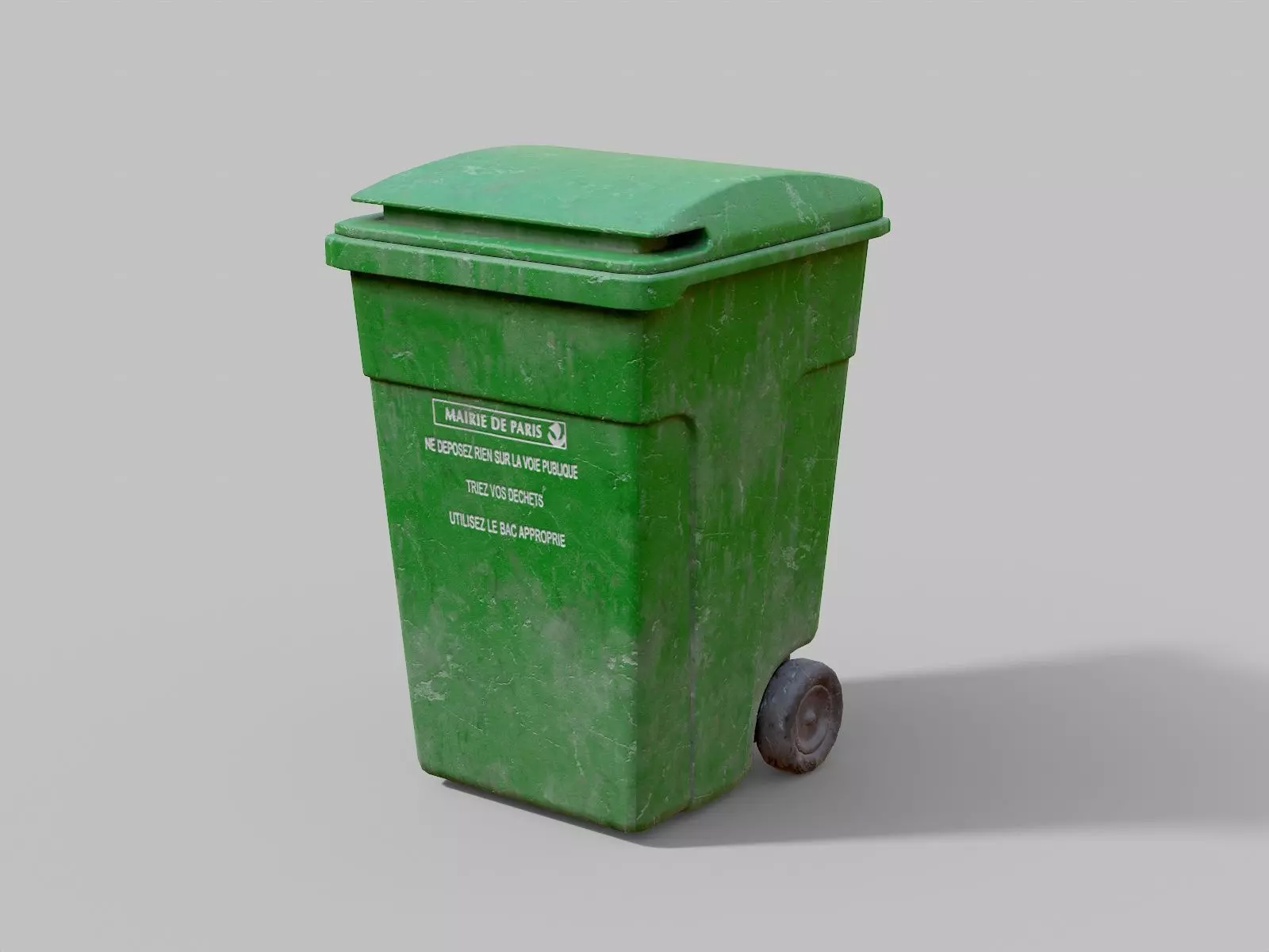 Green Parisian Trash Bin Low-poly 3D model_0