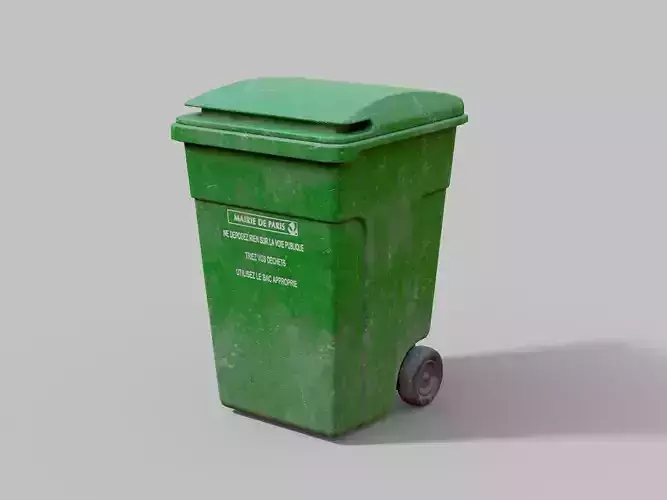 Green Parisian Trash Bin Low-poly 3D model