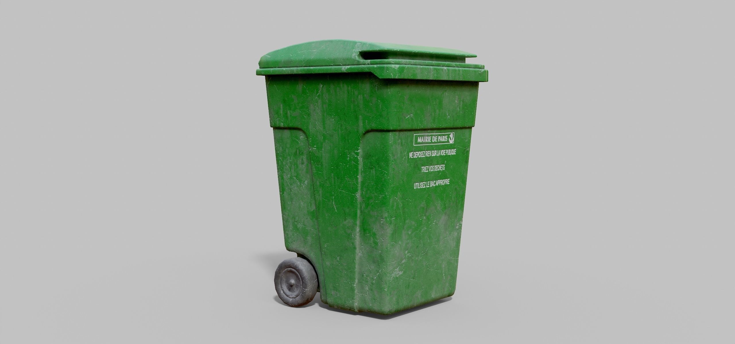 Green Parisian Trash Bin Low-poly 3D model_3