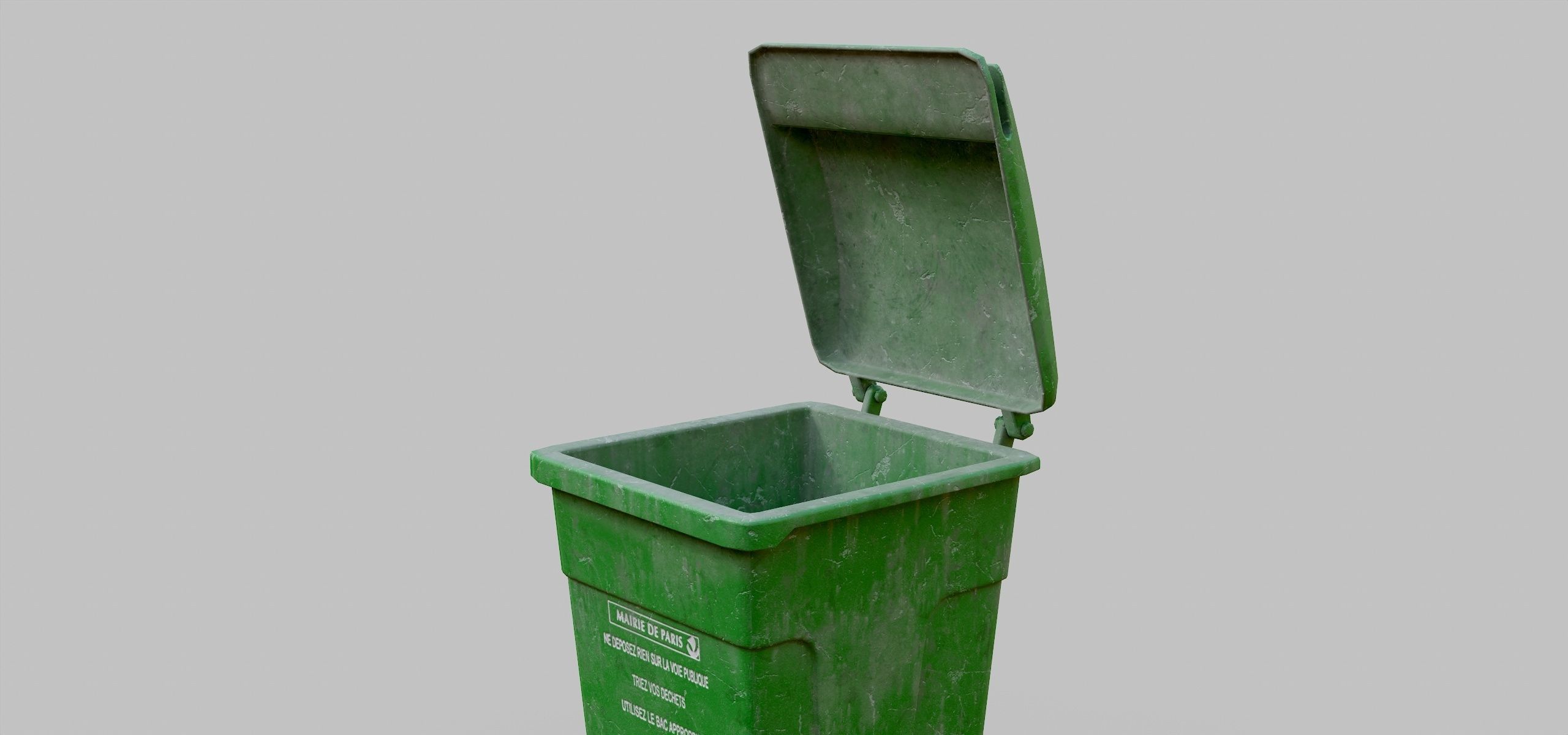 Green Parisian Trash Bin Low-poly 3D model_5