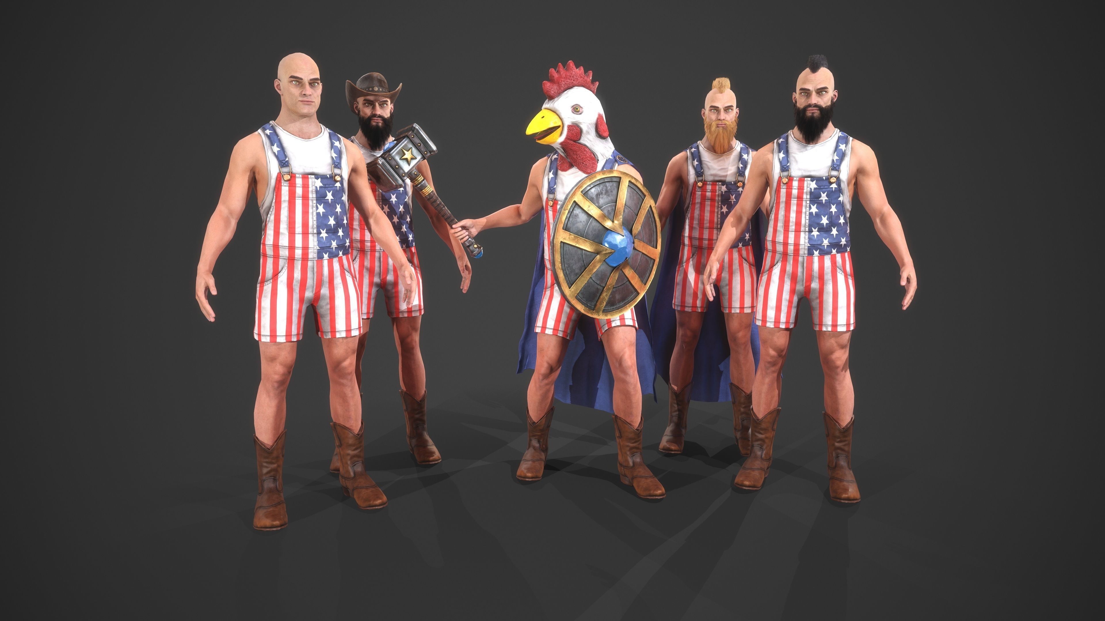 Superhero man chicken Low-poly 3D model_0