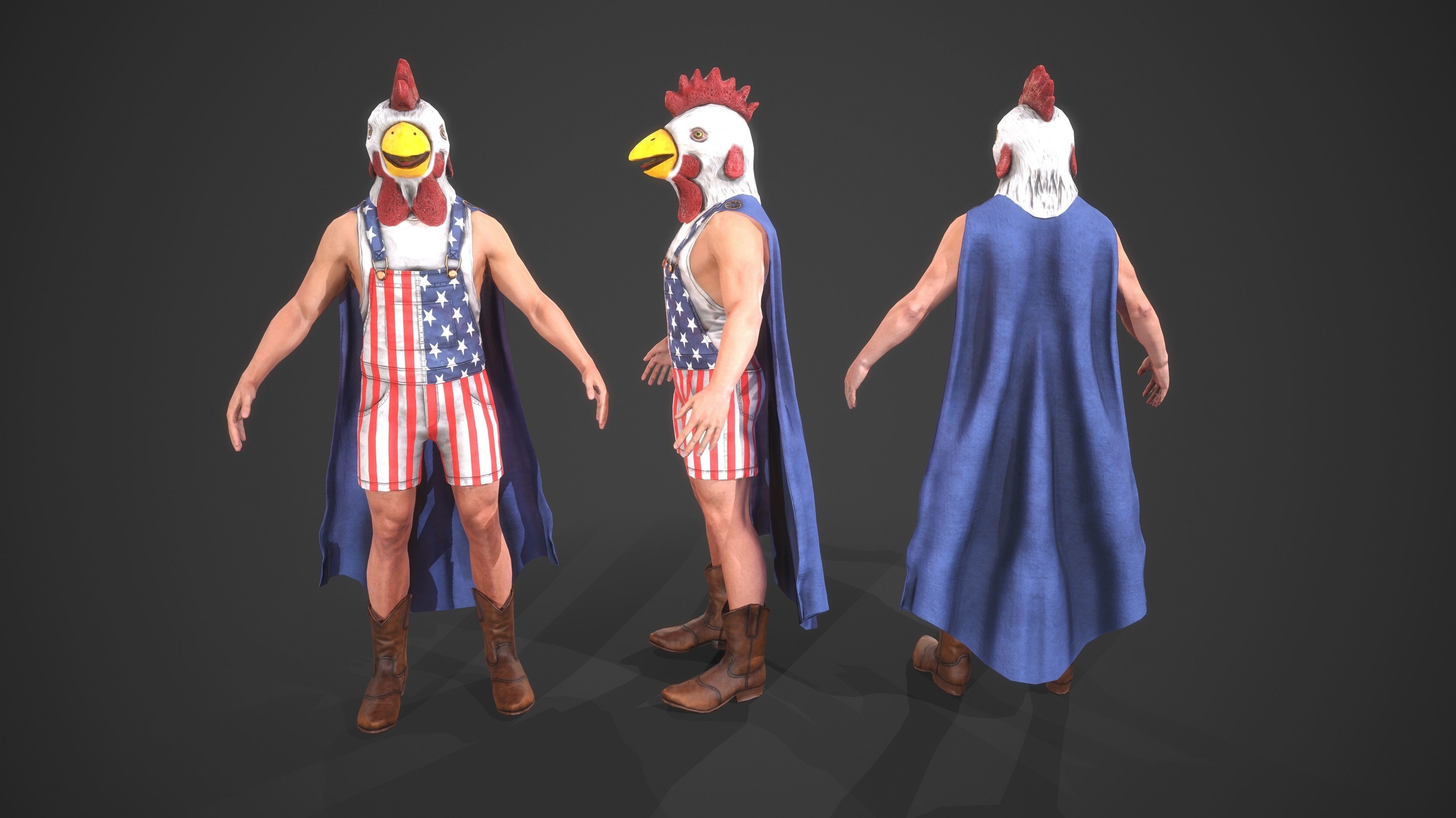 Superhero man chicken Low-poly 3D model_3
