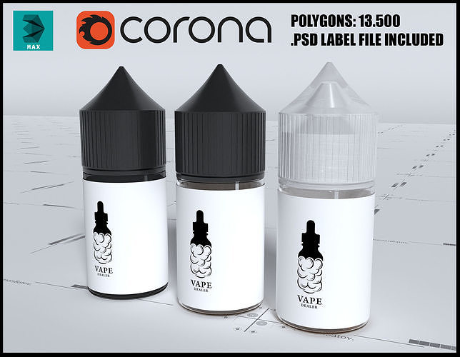 3 cans of 30ml of different colors for vape liquid 3D model