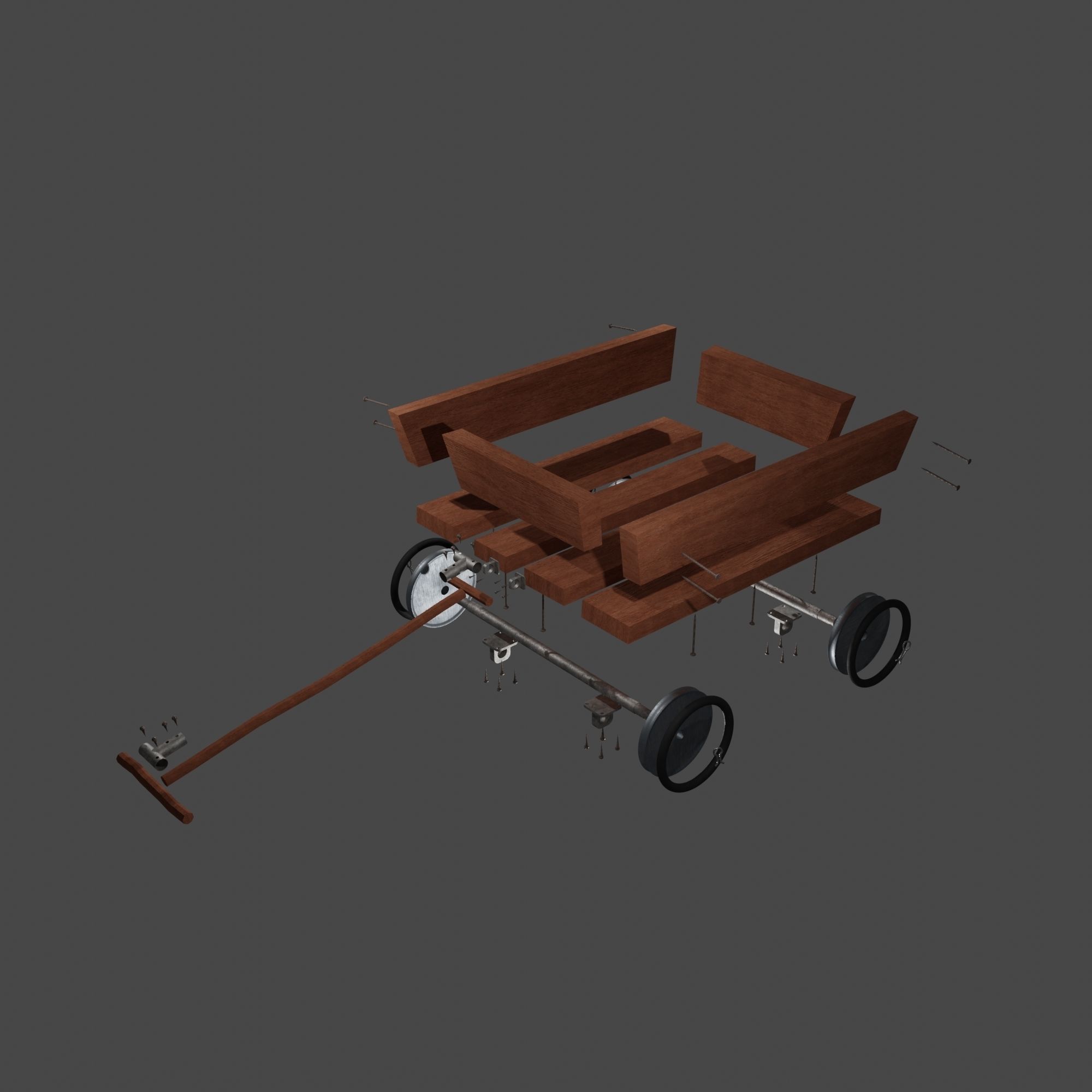 Little Wooden Wagon with Pins and Screws 3D model_2
