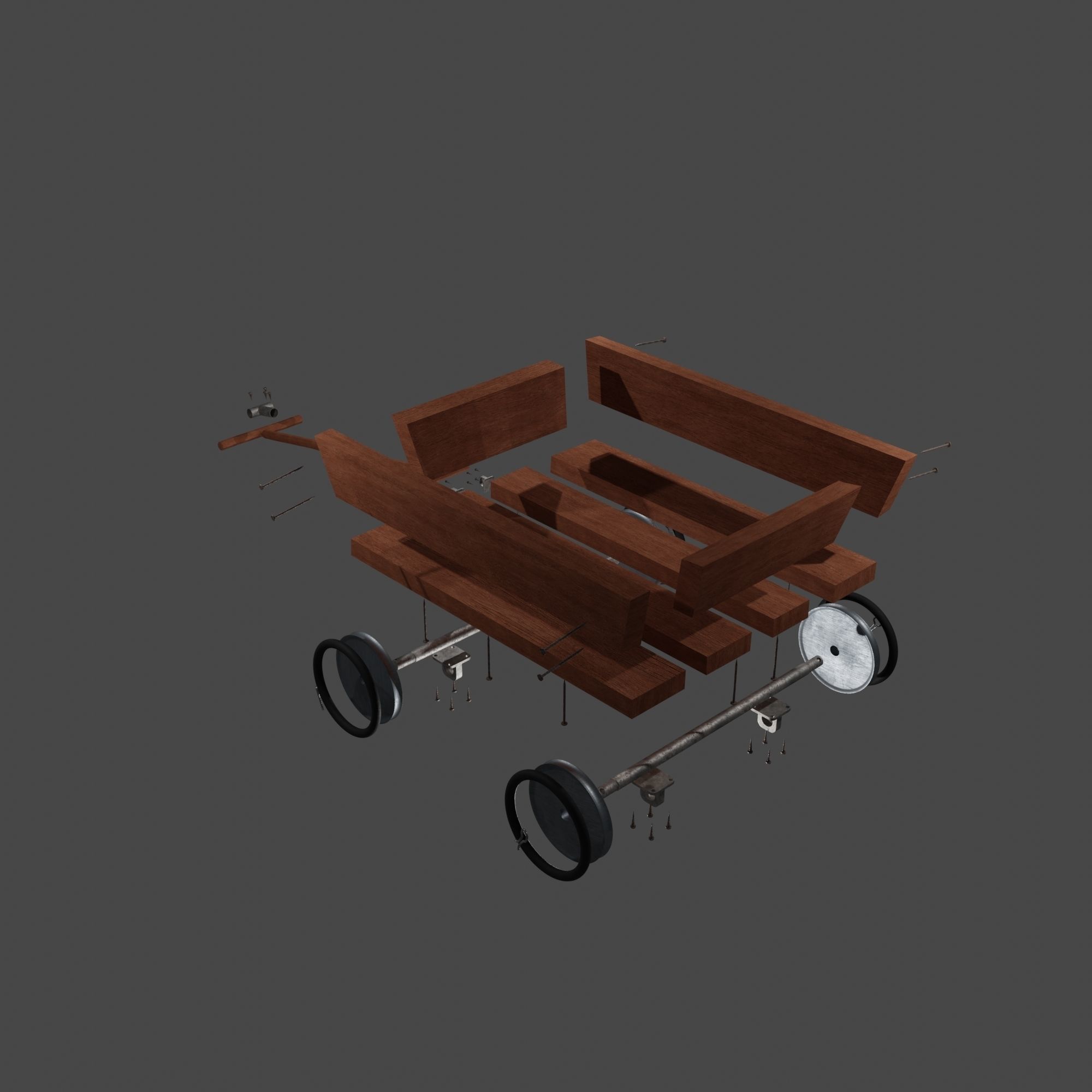Little Wooden Wagon with Pins and Screws 3D model_6