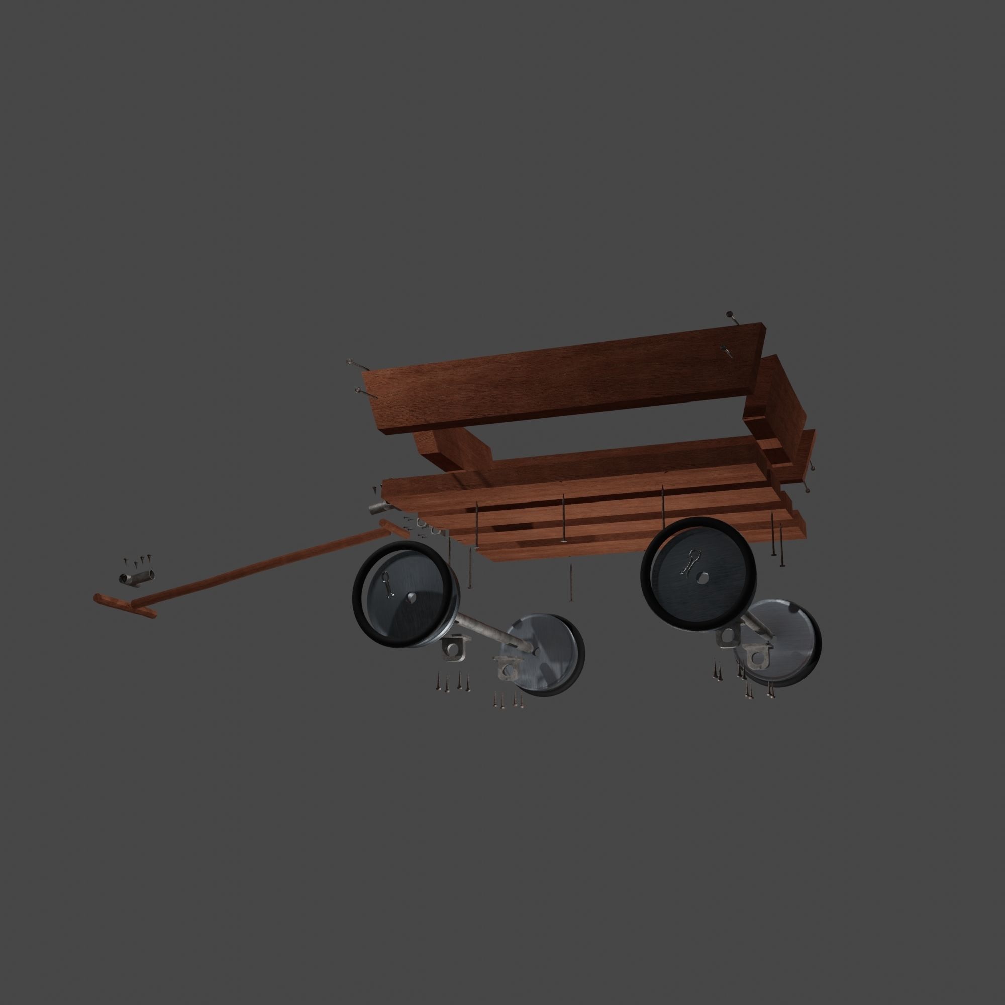 Little Wooden Wagon with Pins and Screws 3D model_10