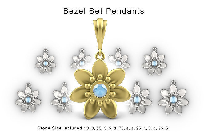 Floral bevel set pendants -  9 stone sizes 3D print model